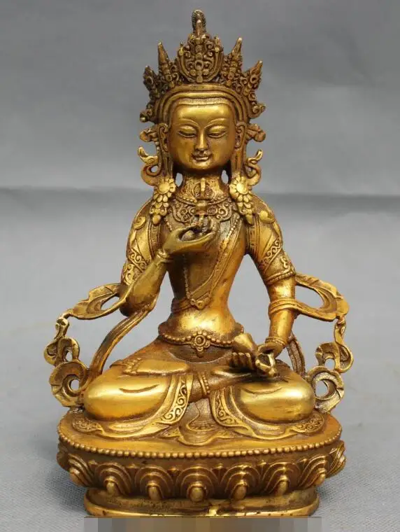 S06956 8" Tibet Bronze Gilt Buddhism Folk Vajrasattva Vajra Vajradhara Buddha Statue