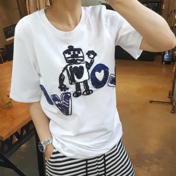 2018 New Summer Fashion Short Sleeve Women's Tshirts Letter Embroidery Robot All-match Cotton Tops Female T-shirts White
2018 New Summer Fashion Short Sleeve Women's Tshirts Letter Embroidery Robot All-match Cotton Tops Female T-shirts White