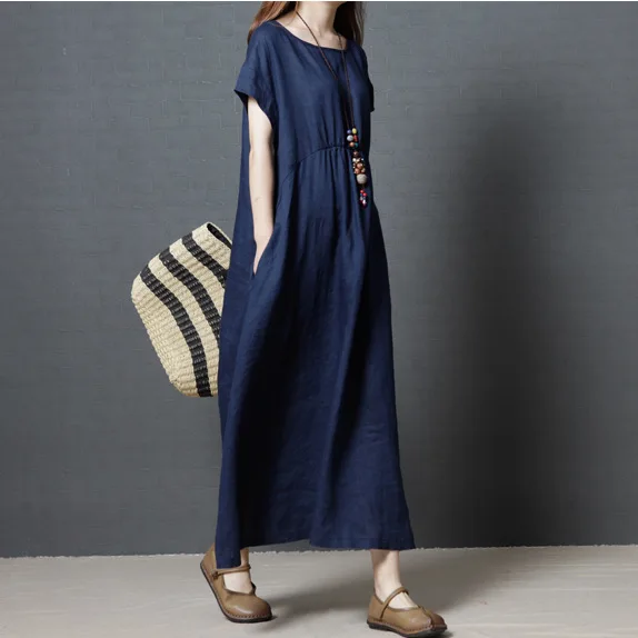 Spring Summer New 2018 Korean Style Loose Casual Large Size Short Sleeve Pleated Fashion Cotton Linen Long Solid Color Dress
Spring Summer New 2018 Korean Style Loose Casual Large Size Short Sleeve Pleated Fashion Cotton Linen Long Solid Color Dress