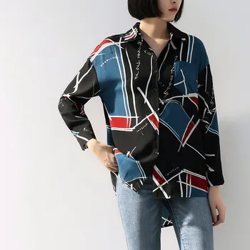 2019 Spring New Korean Elegant Women Shirts Irregular Patterns Printing Coloured Shirt Long Sleeve Loose Turn-collar Shirt
2019 Spring New Korean Elegant Women Shirts Irregular Patterns Printing Coloured Shirt Long Sleeve Loose Turn-collar Shirt