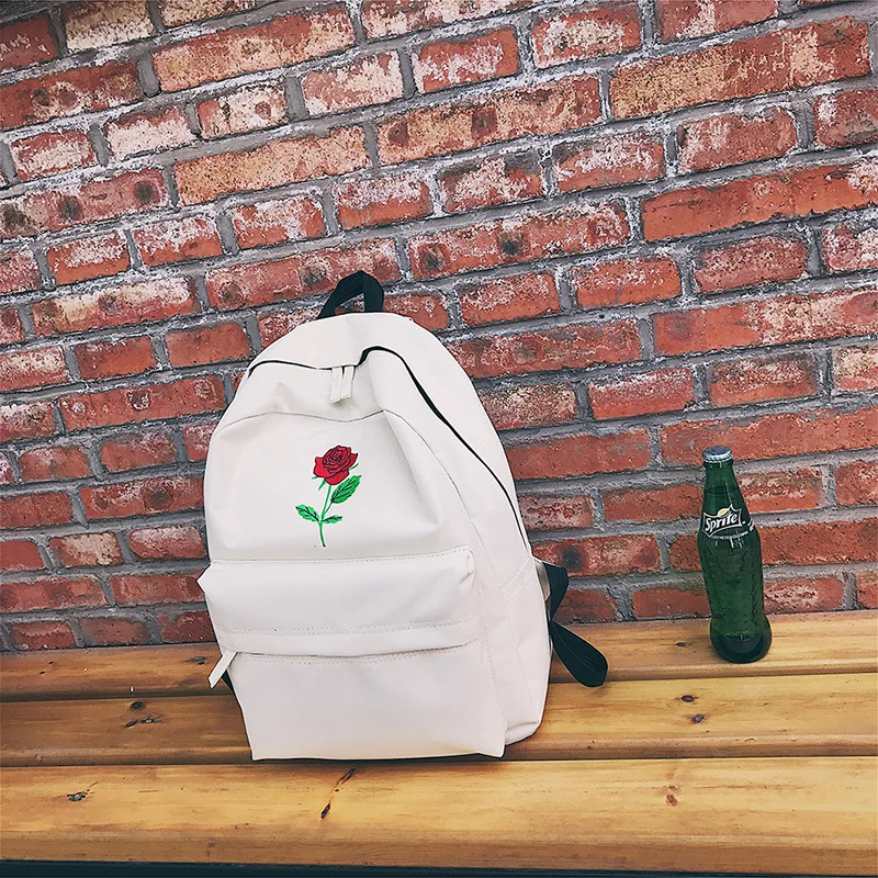 Men Canvas Backpack Cute Fashion Women Rose Embroidery Backpacks for Teenagers Women\'s Travel Bags Mochilas Rucksack School Bags (7)