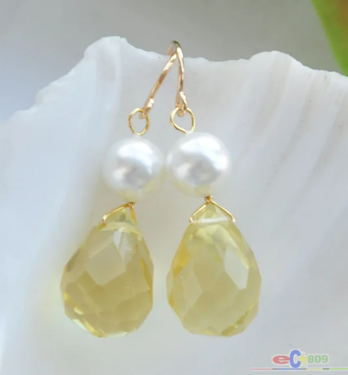 Free shipping@@@@@ P4195 17mm lemon yellow Teardrop faceted crystal white pearl dangle earring 6.10 
Free shipping@@@@@ P4195 17mm lemon yellow Teardrop faceted crystal white pearl dangle earring 6.10