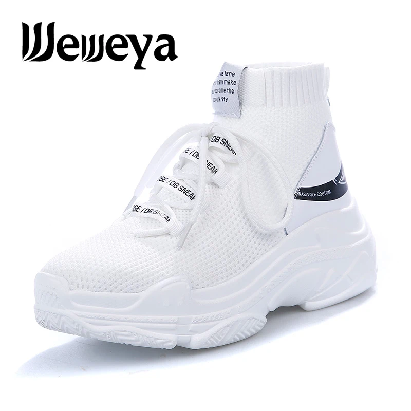 Shark Logo High Top Sneakers Women Knit Upper Breathable Sock Shoes Thick Sole 4.5 CM Trend sapato feminino Black / White
Shark Logo High Top Sneakers Women Knit Upper Breathable Sock Shoes Thick Sole 4.5 CM Trend sapato feminino Black / White