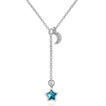 Blue Stars Moon Simple Sweet Small Fresh 925 Sterling Silver Jewelry Temperament Crystal Clavicle Chain Necklaces H379
Blue Stars Moon Simple Sweet Small Fresh 925 Sterling Silver Jewelry Temperament Crystal Clavicle Chain Necklaces H379