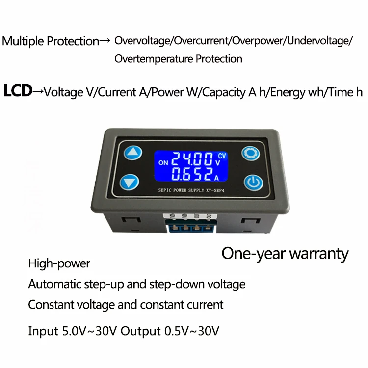 Adjustable Automatic Voltage-Up and Voltage-Down Power Supply Module Constant Voltage and Current Solar Charging XY-SEP4
Adjustable Automatic Voltage-Up and Voltage-Down Power Supply Module Constant Voltage and Current Solar Charging XY-SEP4
