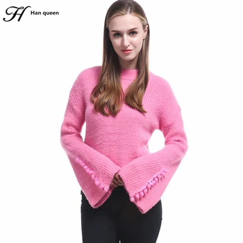 H han queen New Casual Sweater Women Mink Cashmere Pullovers Loose Flare Sleeves Knitting O-neck Design Retro Female Pullover 
H han queen New Casual Sweater Women Mink Cashmere Pullovers Loose Flare Sleeves Knitting O-neck Design Retro Female Pullover
