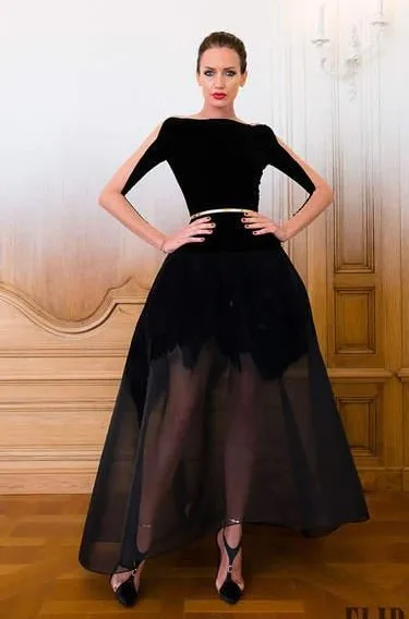 Популярное черное просвечивающее вечернее платье длиной до щиколотки с длинными