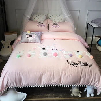 Pink Yellow Cute Cartoon Rabbit Embroidery 60S Egyptian Cotton Girl Bedding Set Duvet Cover Bed Sheet Pillowcases Gift For Child
Pink Yellow Cute Cartoon Rabbit Embroidery 60S Egyptian Cotton Girl Bedding Set Duvet Cover Bed Sheet Pillowcases Gift For Child