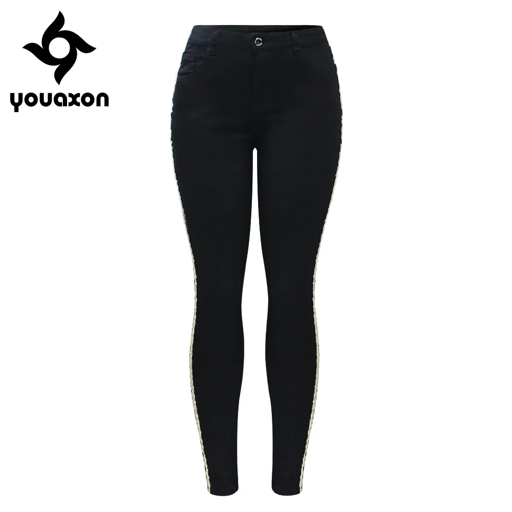 2151 Youaxon New Arrived Black Jeans With Golden Side Stripe Woman Stretchy Denim Skinny Pencil Pants Trousers For Women
2151 Youaxon New Arrived Black Jeans With Golden Side Stripe Woman Stretchy Denim Skinny Pencil Pants Trousers For Women