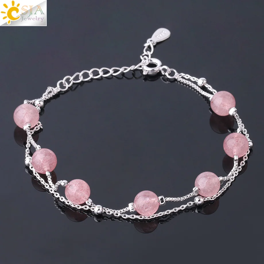 CSJA Natural Stone Strawberry Crystal Bracelet 6mm Pink Round Beads Link Chain Bracelets for Women Girls Charm Bangle Gifts F909
CSJA Natural Stone Strawberry Crystal Bracelet 6mm Pink Round Beads Link Chain Bracelets for Women Girls Charm Bangle Gifts F909