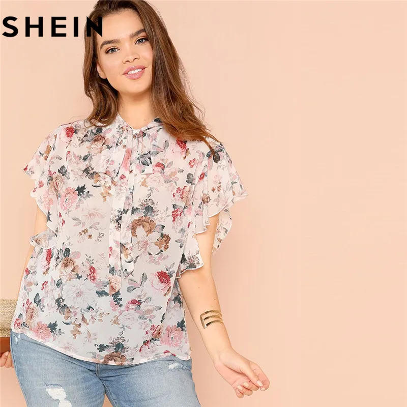 SHEIN Bohemian Floral Print Ruffle Sleeve Tied Neck Plus Size Women Blouse Summer Fashion Flower Flutter Boho Thin Blouses
SHEIN Bohemian Floral Print Ruffle Sleeve Tied Neck Plus Size Women Blouse Summer Fashion Flower Flutter Boho Thin Blouses
