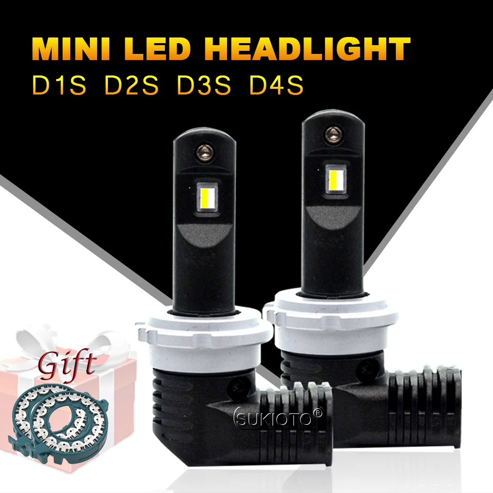 SUKIOTO 2PCS LED Headlight D2S D1S LED Bulb D3S D4S D2H LED Projector Lens Lamp automobile 70W 5200LM 6000K Plug Play bright