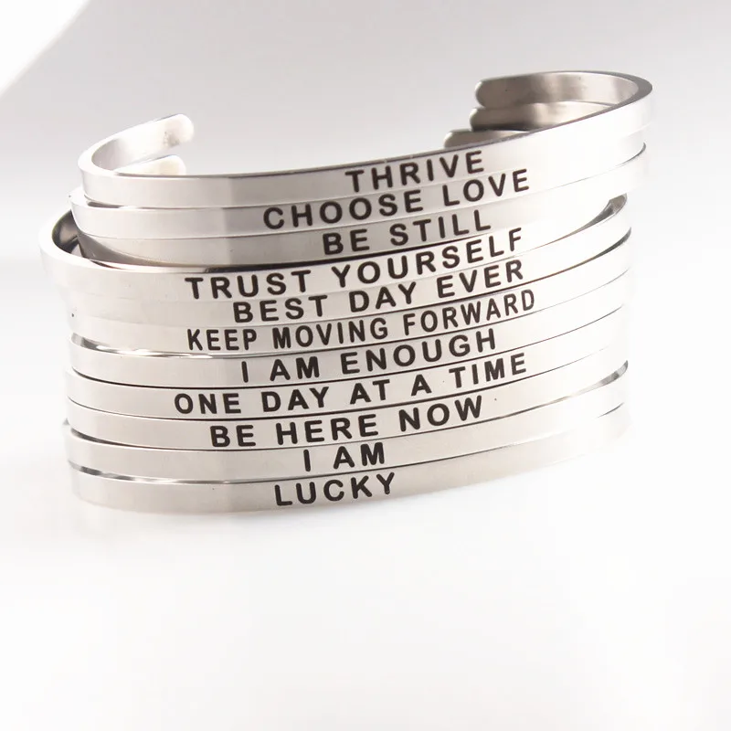 New Stainless Steel Carved Positive Inspriation Bangles 4mm Buddhism Quotes Sign Cuff Mantra Bracelets Men Women Best Gift
New Stainless Steel Carved Positive Inspriation Bangles 4mm Buddhism Quotes Sign Cuff Mantra Bracelets Men Women Best Gift