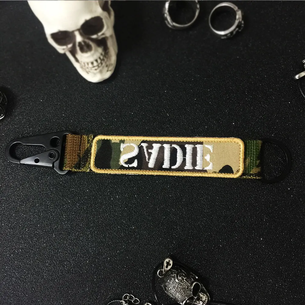 Military Keychain Coustom text motorcycle embroidery tag key ring holder for Molle Bags Webbing Attachment
Military Keychain Coustom text motorcycle embroidery tag key ring holder for Molle Bags Webbing Attachment
