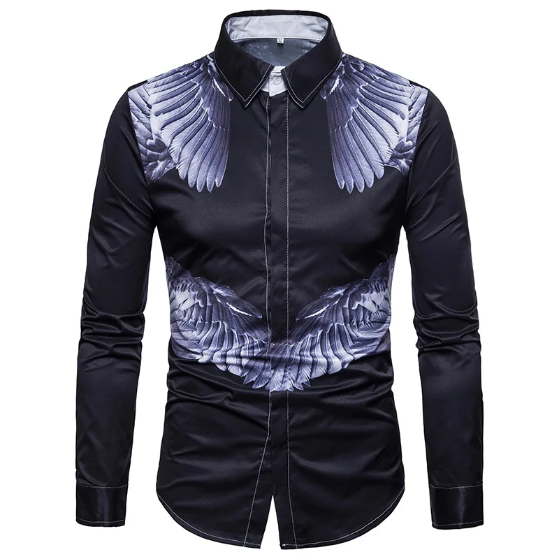 Fashion Mens Shirts Long Sleeve Plus Size Black Wing Printing Casual Slim Fit Shirts For Male Street Wear Men Tops Clothing XXXL 
Fashion Mens Shirts Long Sleeve Plus Size Black Wing Printing Casual Slim Fit Shirts For Male Street Wear Men Tops Clothing XXXL