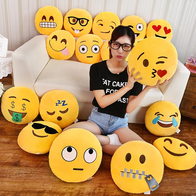 

QQ Emoji Decorative Throw Pillow Stuffed Smiley Cushion Home Decor For Couch Chair Toy 35cmx35cm Emotional Smile Face Doll