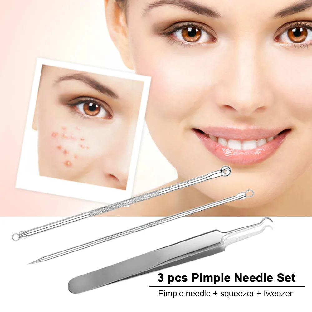 3 pcs Stainless Steel Blackhead Extractor Tool Set Pimple Needles Blackhead Remover Acne Clip Tweezer Face Skin Care Tool
3 pcs Stainless Steel Blackhead Extractor Tool Set Pimple Needles Blackhead Remover Acne Clip Tweezer Face Skin Care Tool