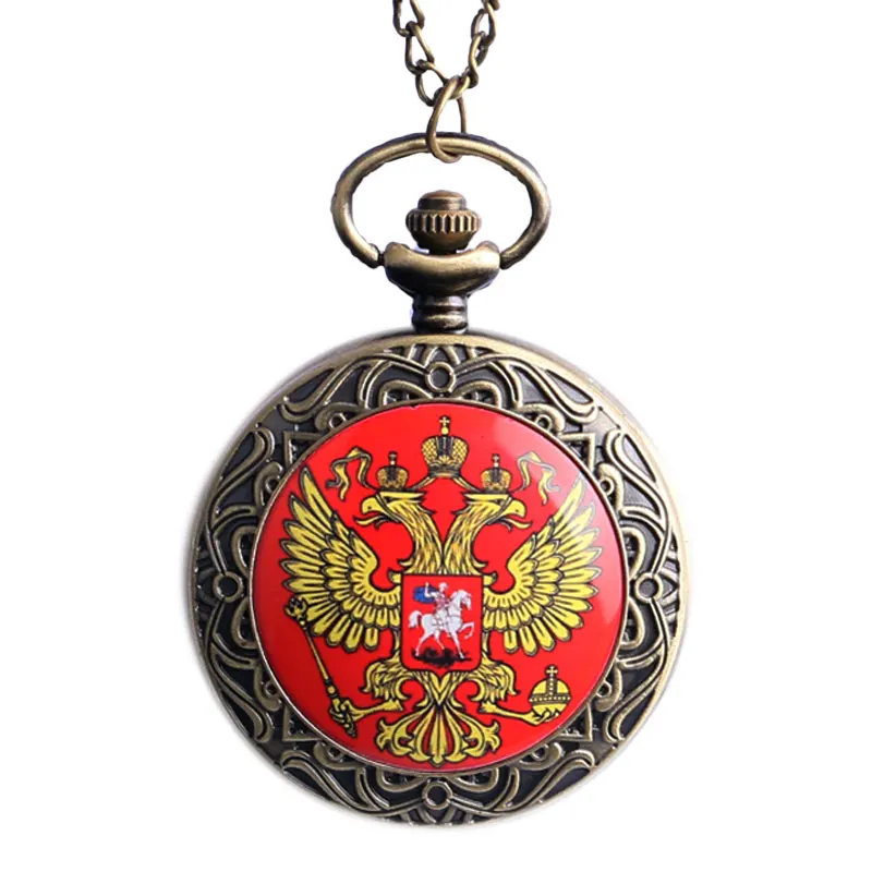 

2015 Vintage Bronze New Russia's Double-headed Eagle Quartz Pocket Watch Men Women Russia Style Pendant Watches High Quality