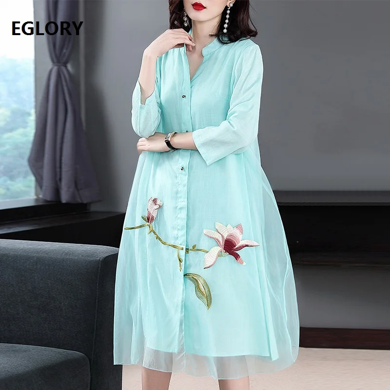 Top Quality New 2019 Summer Fashion Long Shirt Dress Women Floral Embroidery 3/4 Sleeve Mid-Calf Length Cotton Linen Dress Blue
Top Quality New 2019 Summer Fashion Long Shirt Dress Women Floral Embroidery 3/4 Sleeve Mid-Calf Length Cotton Linen Dress Blue