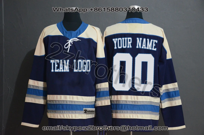 Factory OEM Custom Ice Hockey Jersey Design DIY Your Own College Team Sweater Stitch Logo Name Number Columbus White Blue Black
Factory OEM Custom Ice Hockey Jersey Design DIY Your Own College Team Sweater Stitch Logo Name Number Columbus White Blue Black