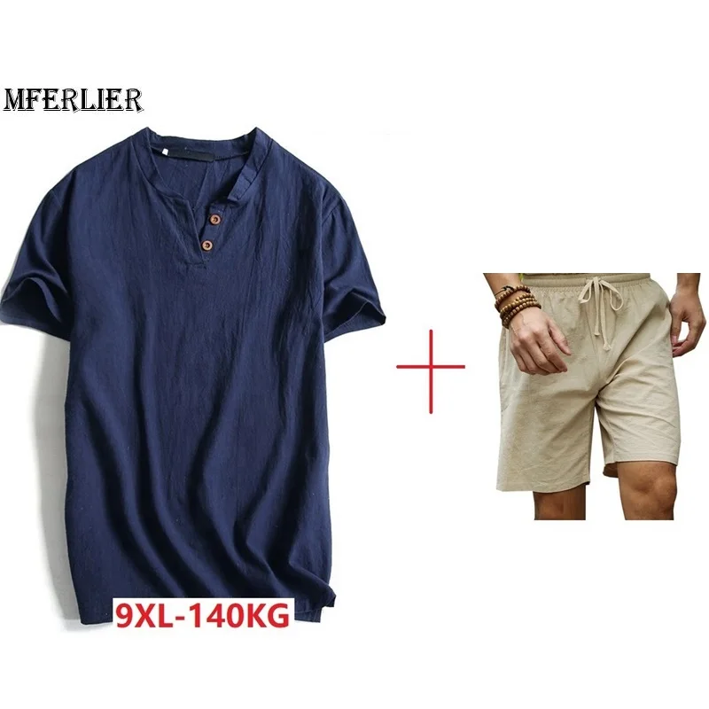 MFERLIER summer plus size big 7XL 8XL 9XL men cotton linen t-shirt short sleeve and shorts vintage japan style V-neck tees black
MFERLIER summer plus size big 7XL 8XL 9XL men cotton linen t-shirt short sleeve and shorts vintage japan style V-neck tees black