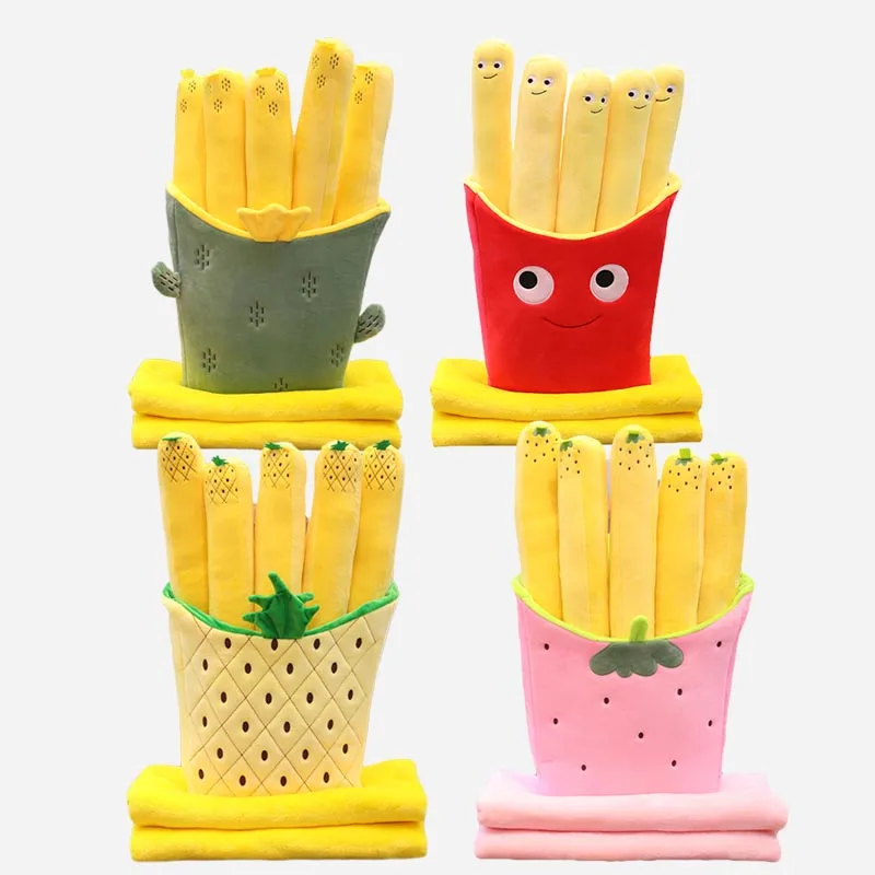 

Lifelike Stuffed Plush Food Toy Strawberry Pineappl Pineapple Cactus French Fries Pillow with Blanket Creative Toys for Girls