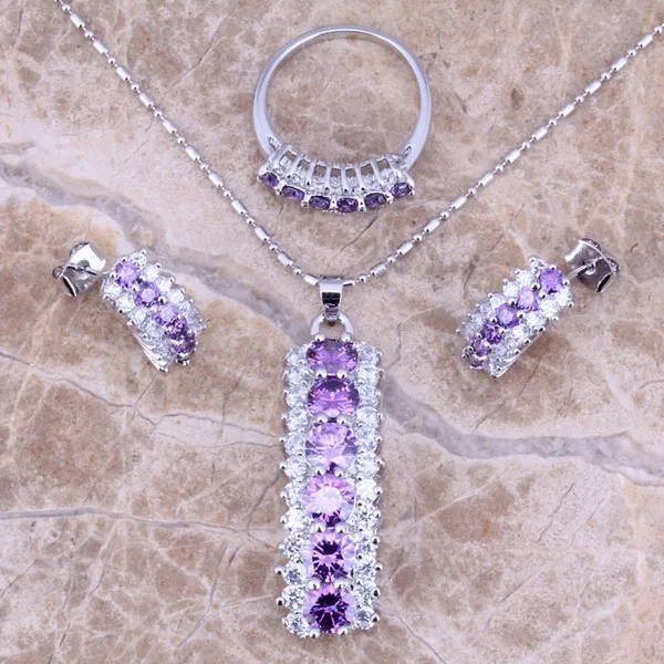 Marvelous Purple Cubic Zirconia White CZ Silver Jewelry Sets Earrings Pendant Ring Size 6 / 7 / 8 / 9 / 10 S0154
Marvelous Purple Cubic Zirconia White CZ Silver Jewelry Sets Earrings Pendant Ring Size 6 / 7 / 8 / 9 / 10 S0154