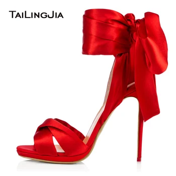 Ladies Sexy High Heel Black Satin Sandals Ankle Strap Red Dress Heels Women Summer Stiletto Heel Shoes with Slim Platform Brand
Ladies Sexy High Heel Black Satin Sandals Ankle Strap Red Dress Heels Women Summer Stiletto Heel Shoes with Slim Platform Brand