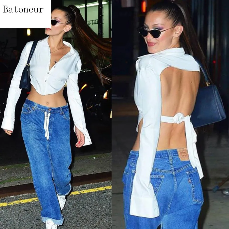 Spring Sexy Backless Lace Up Blouses Top Women Long Sleeve White Turn Down Neck Cropped Shirt Button Down Blouse
Spring Sexy Backless Lace Up Blouses Top Women Long Sleeve White Turn Down Neck Cropped Shirt Button Down Blouse