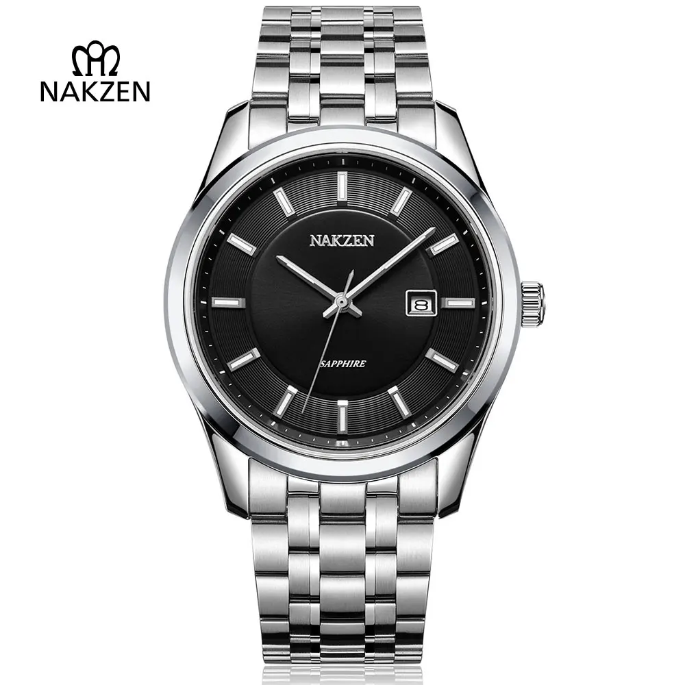 

NAKZEN Gents Business Luxury Quartz Watch Men Classic Vintage Fashion Sapphire Dress Clock Steel Accurate Analog Date Man Watch