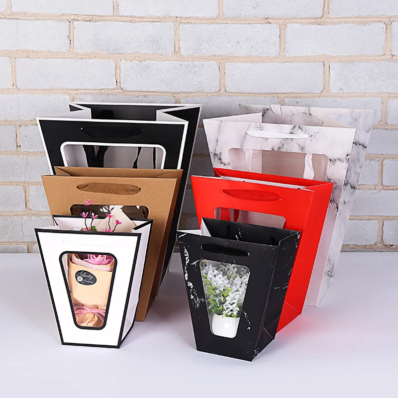 

Kraft Paper Bags Flower Box with Handle Waterproof Bouquet Florist Gift Packing Box Valentine's Day Rose Boxes Party Decoration