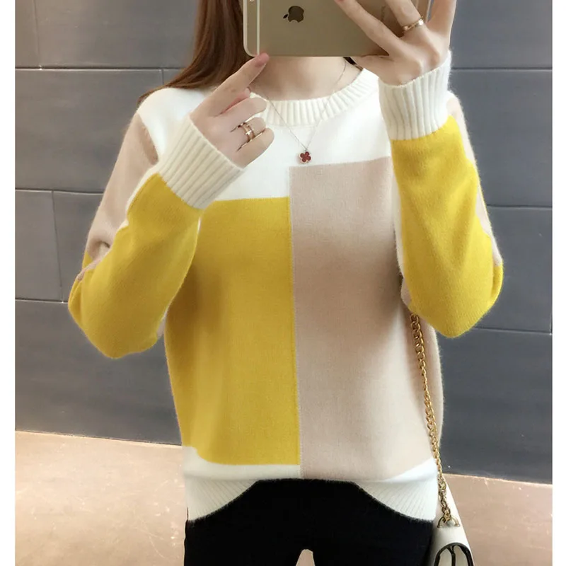 2019 Fall Woman Sweater Knitting Pullovers Long Sleeve Yellow Knit Fashion Pull New Arrival Luxury Women Tops Sweaters Lady | Женская