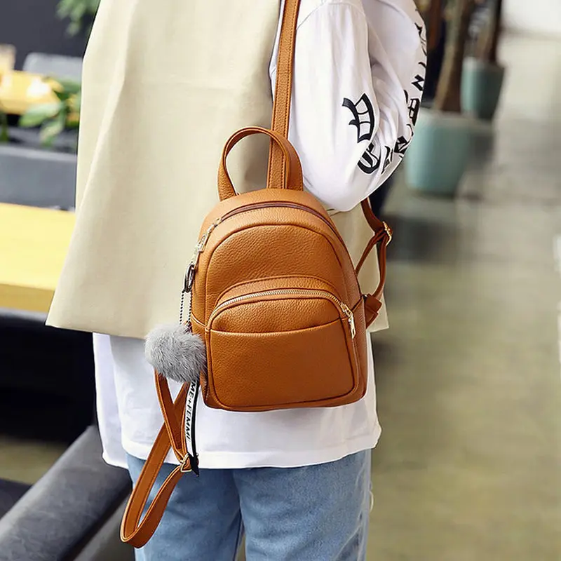vintage Backpack Women Soft PU Leather solid Fuzzy Ball Pendant girls back pack Female Small bagpack Retro Rucksack brown 2019
vintage Backpack Women Soft PU Leather solid Fuzzy Ball Pendant girls back pack Female Small bagpack Retro Rucksack brown 2019