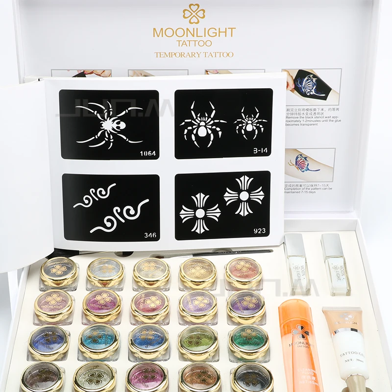 High Quality 20 Colors Flocking Powder Tattoo Set Kit for Body Art Temporary Tattoo Brushes Glue Stencils Free Shipping
High Quality 20 Colors Flocking Powder Tattoo Set Kit for Body Art Temporary Tattoo Brushes Glue Stencils Free Shipping