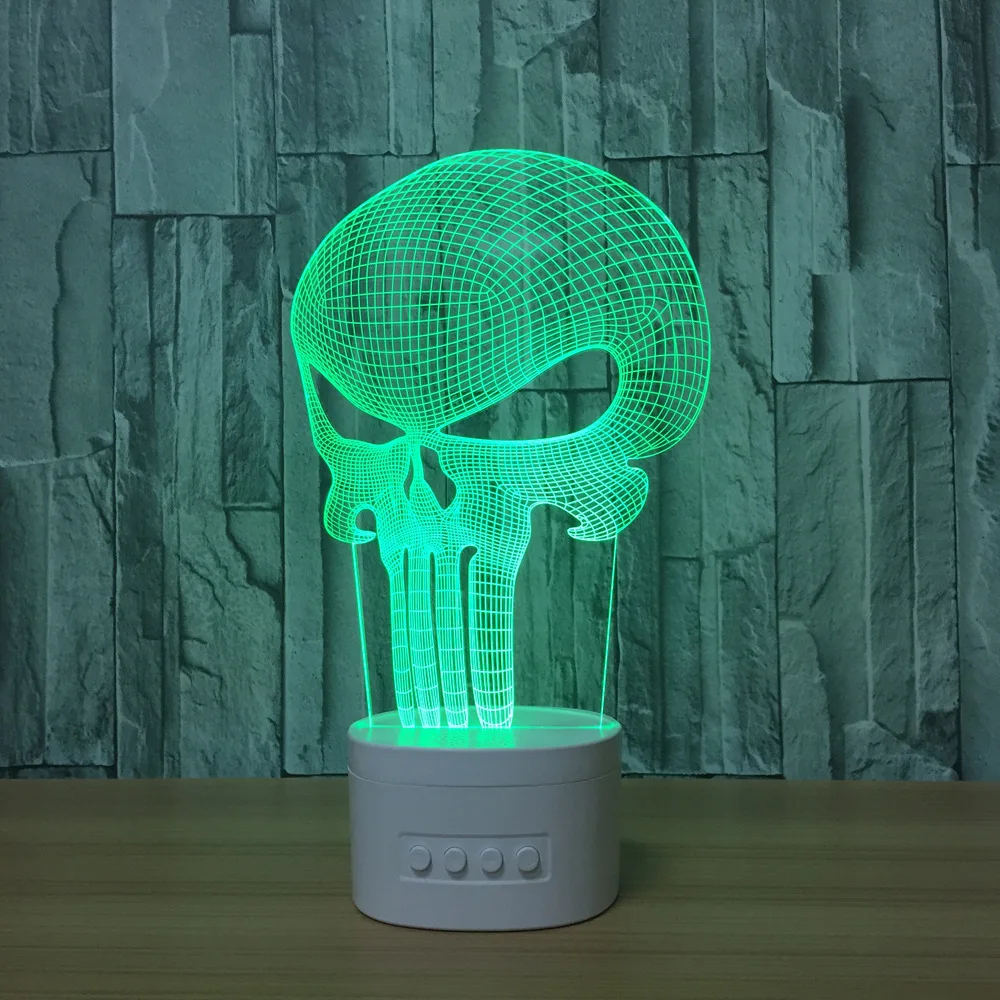 

3D visual night light Penalty Mask Skull Acrylic action figure Wireless speaker TF card Room decoration 5 led Color Z88