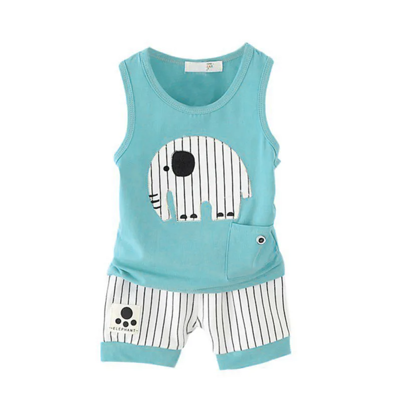 Фото Kid Clothes Set Baby Boys Casual Cotton Cartoon Sleeveless Vest + Stripe Shorts Children Sport Suit | Детская одежда и обувь