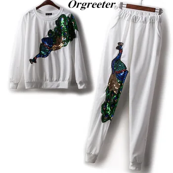 Orgreeter Runway 2017 Fashion women 2 piece sets spring autumn casual long sleeve peacock sequins Hoodies Sweatshirts suits
Orgreeter Runway 2017 Fashion women 2 piece sets spring autumn casual long sleeve peacock sequins Hoodies Sweatshirts suits