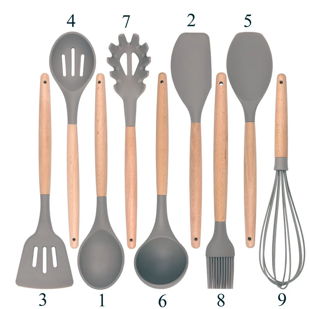 Description Picture 3 of itemOssayi Nonstick Kitchen Cooking Utensil Set Heat Resistant Wood Handle Silicone Spatula Turners Spoon Cookware Kitchenware