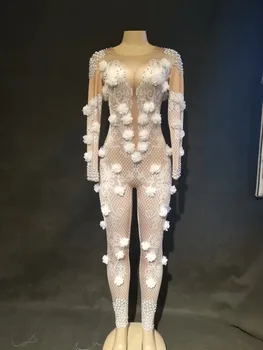 Women's White Flowers Printed Jumpsuit Rhinestones Pearls Bodysuit Nightclub Female Singer Stage Wear Birthday Celebrate Outfit
Women's White Flowers Printed Jumpsuit Rhinestones Pearls Bodysuit Nightclub Female Singer Stage Wear Birthday Celebrate Outfit