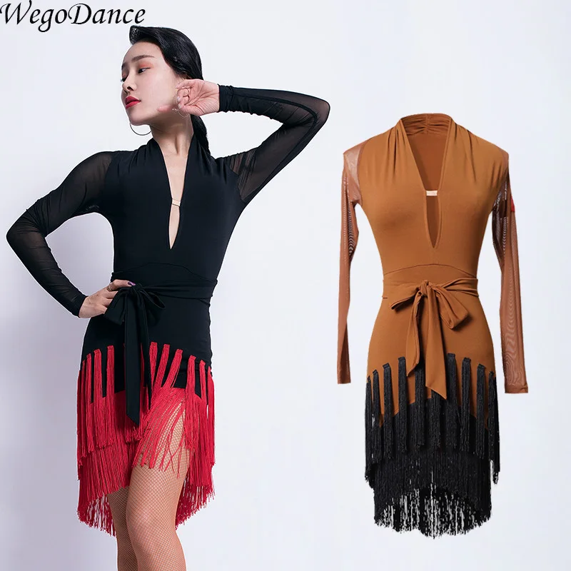 new Latin dress long-sleeve V-collar sexy tassel latin competition dress for women
new Latin dress long-sleeve V-collar sexy tassel latin competition dress for women