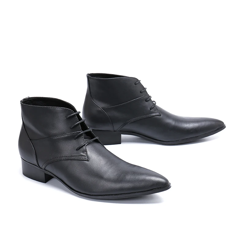 Genuine leather pointed-toe lace-up black ankle boots low heel formal boots fashion party stage dress shoes
Genuine leather pointed-toe lace-up black ankle boots low heel formal boots fashion party stage dress shoes