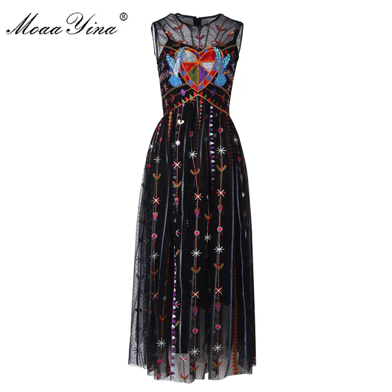 MoaaYina Fashion Designer Runway dress Spring Summer Women Dress Mesh Stripe Bird Embroidery Crystal Beading Elegant Dresses
MoaaYina Fashion Designer Runway dress Spring Summer Women Dress Mesh Stripe Bird Embroidery Crystal Beading Elegant Dresses