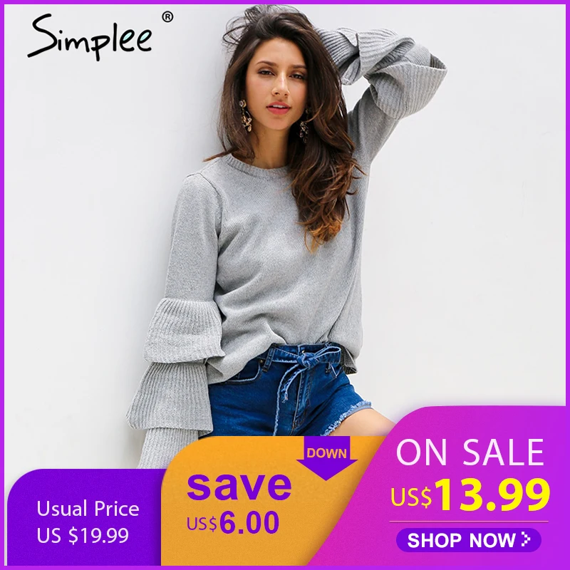 Simplee Knitting ruffles winter sweater women Loose flare sleeve pullover female 2017 Casual party knit pull femme jumper
Simplee Knitting ruffles winter sweater women Loose flare sleeve pullover female 2017 Casual party knit pull femme jumper
