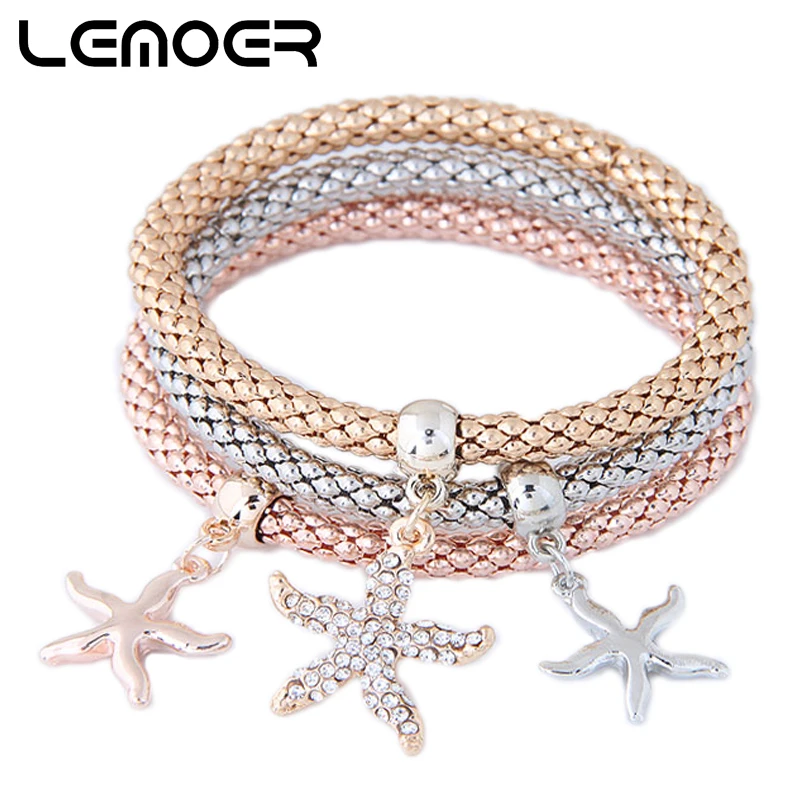 LEMOER 3PCS Fashion Crystal Rhinestone Starfish Charm Bracelets & Bangles Gold Color Multilayer Elastic Chain Jewelry for Women
LEMOER 3PCS Fashion Crystal Rhinestone Starfish Charm Bracelets & Bangles Gold Color Multilayer Elastic Chain Jewelry for Women