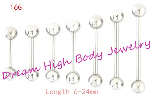 

50pcs Tongue Bar Straight Barbell Ring Nipple Piercing Eyebrow Tregus 1.2mm 8 10 12 14 16 24mm length Ear Stud 16G Body Jewelry