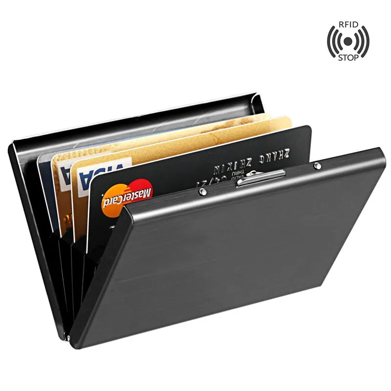 Rfid Black Stainless Steel Metal Card Holder Men Women Cowhide Credit Card Cover Business Holders Organizer Purse Coin Wallet
Rfid Black Stainless Steel Metal Card Holder Men Women Cowhide Credit Card Cover Business Holders Organizer Purse Coin Wallet