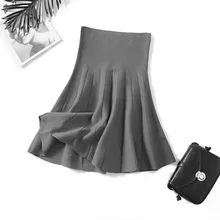 Novas mulheres saia de malha outono inverno sexy sólido cintura alta saias curtas guarda-chuva saia plissada senhoras malha elástica mini saia(China)