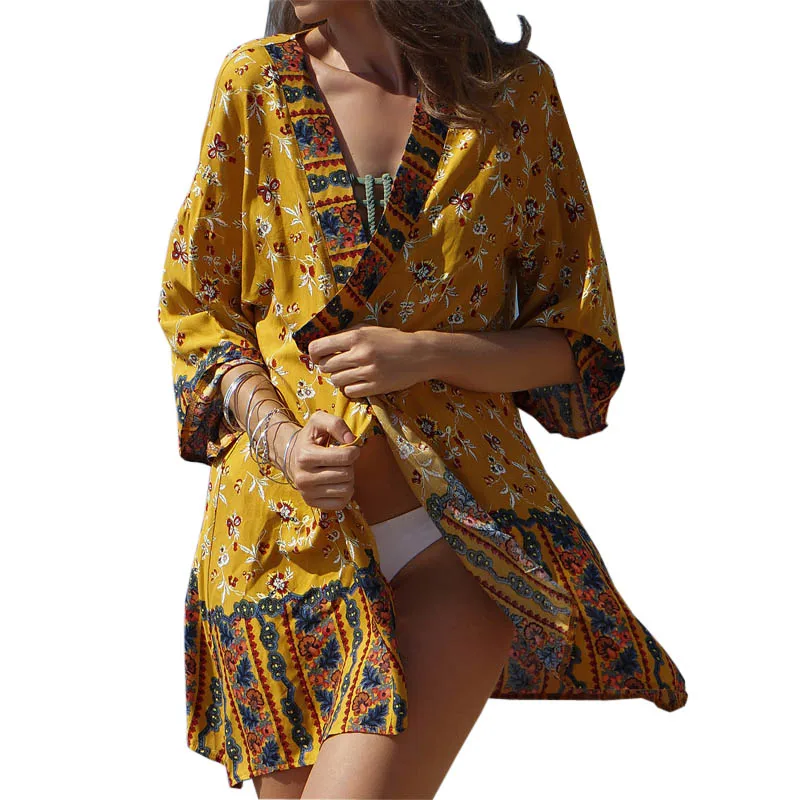 Boho Kimono Women Summer Ethnic style Printed beach sunscreen outerwear holiday Cardigan dress thin Yellow
Boho Kimono Women Summer Ethnic style Printed beach sunscreen outerwear holiday Cardigan dress thin Yellow