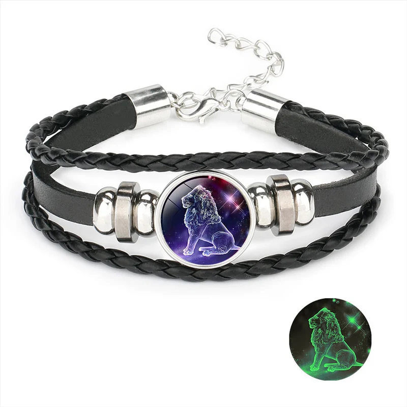 NIUYITID Luminous 12 Constellation Bracelet For Women Men Braided Leather Rope Braclet Horoscope Adjustable Jewelry Dropshipping (10)