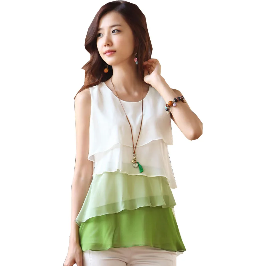 2017 summer style blouse Korean women's multicolor hierarchical fashion sleeveless chiffon shirt ruffled sundress vestidos LX050
2017 summer style blouse Korean women's multicolor hierarchical fashion sleeveless chiffon shirt ruffled sundress vestidos LX050